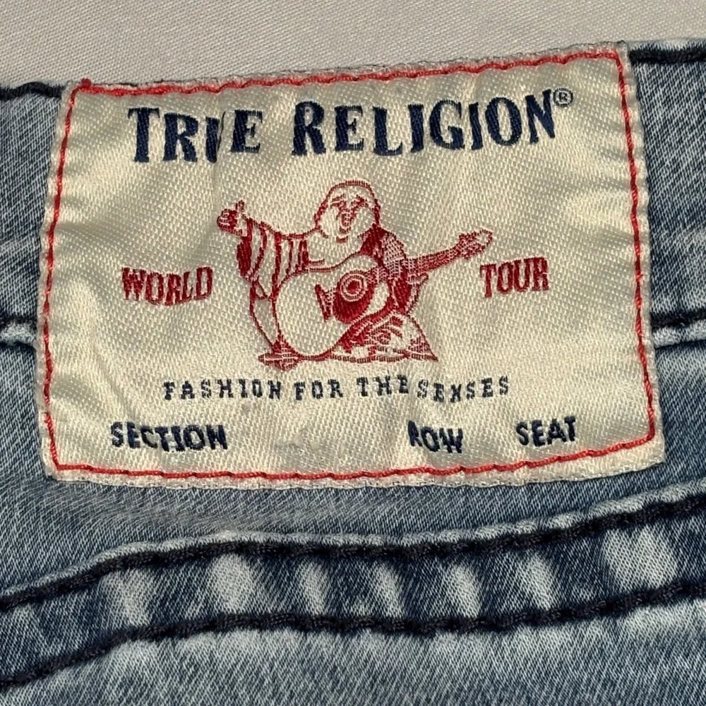 True Religion Jeans Men 30 Blue Geno Relaxed Slim Fit Horseshoe Stitch Denim